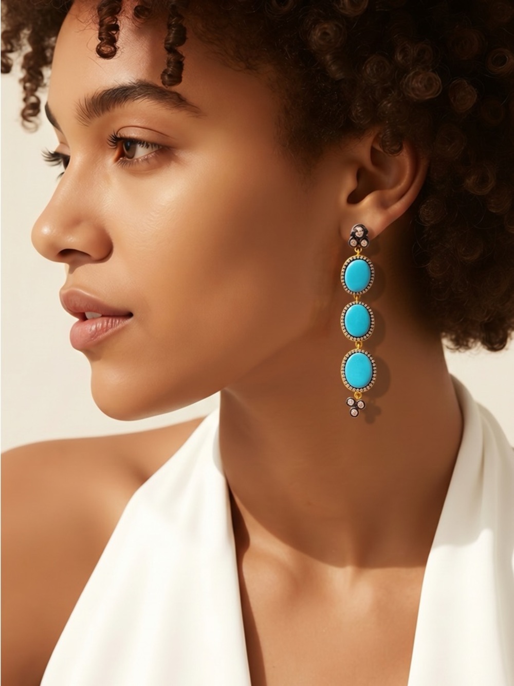 Freida Rothman Turquoise Dangle Earrings.  3” - Picture 3 of 4